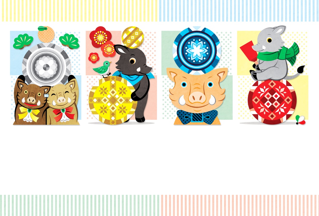 2019年亥年完成年賀状無料テンプレート/2019 year of the boar new year's card free material template