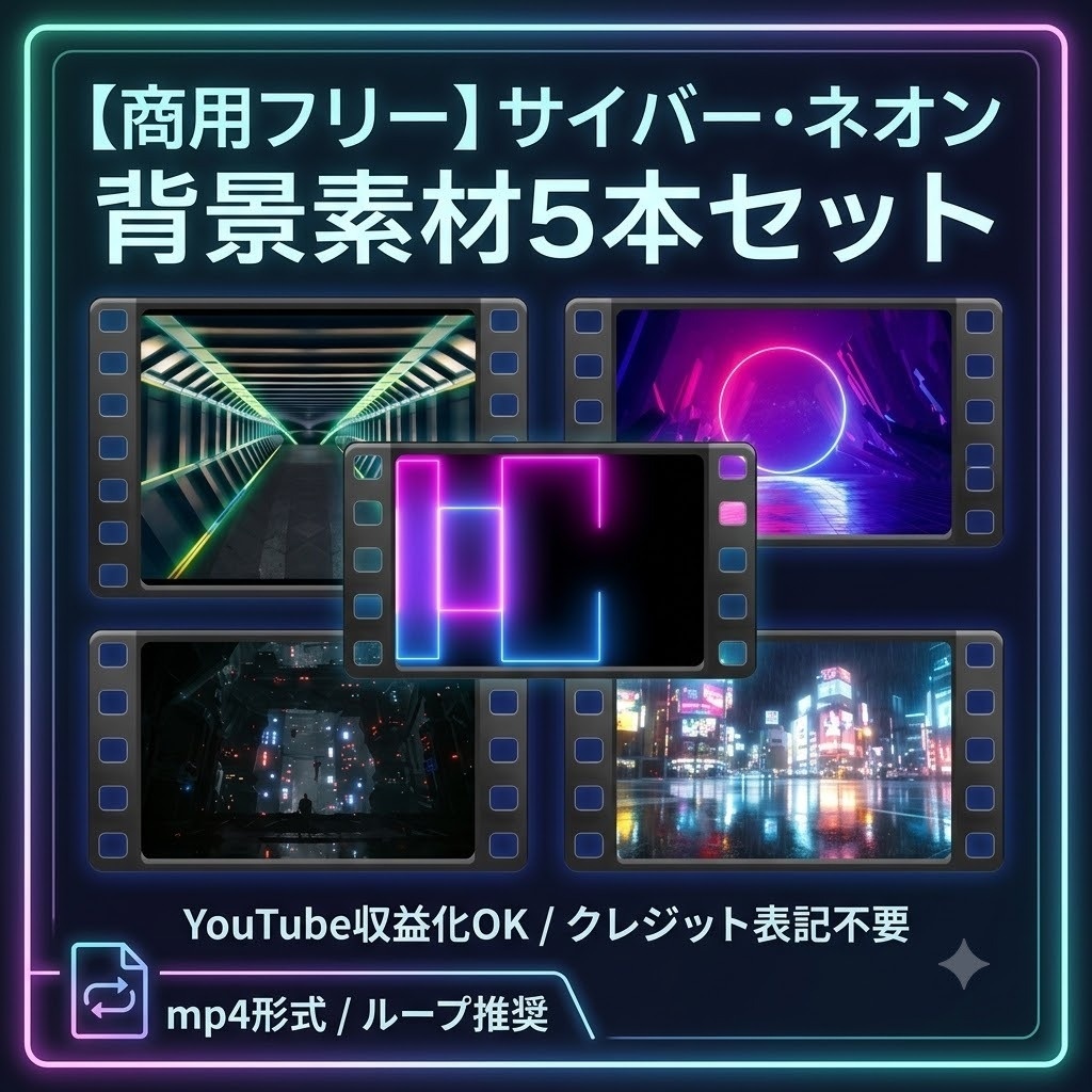 【商用フリー】YouTube・動画配信用 背景ループ動画 5本セット(サイバー・ネオン・近未来)