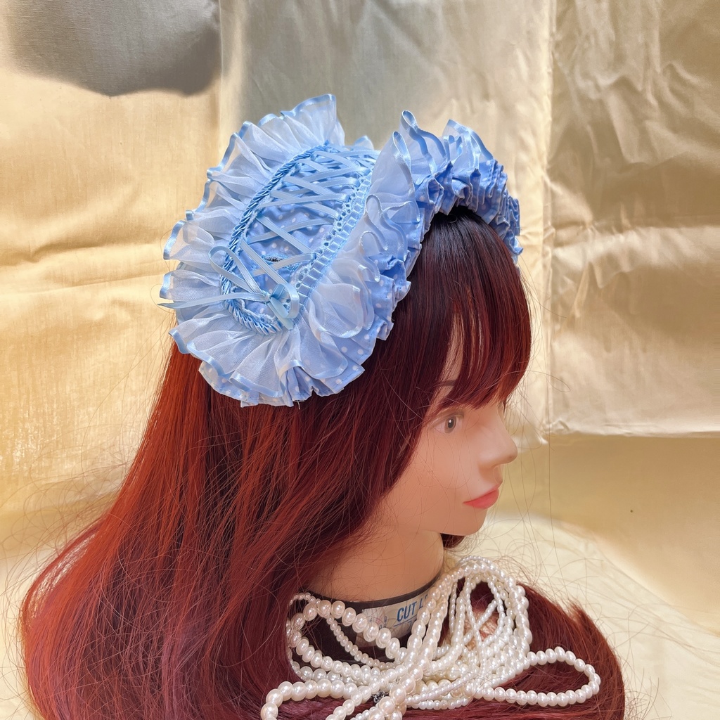 カスタムヘッドドレス 水玉(ブルー）