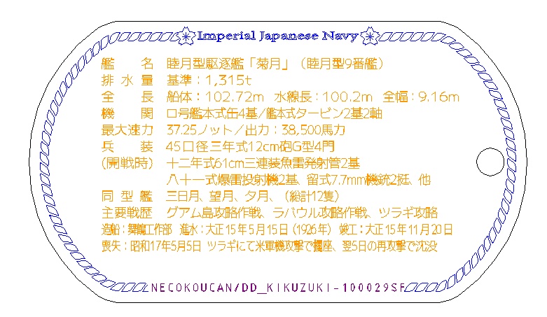 菊月(睦月型駆逐艦)ステンレス製ドックタグ