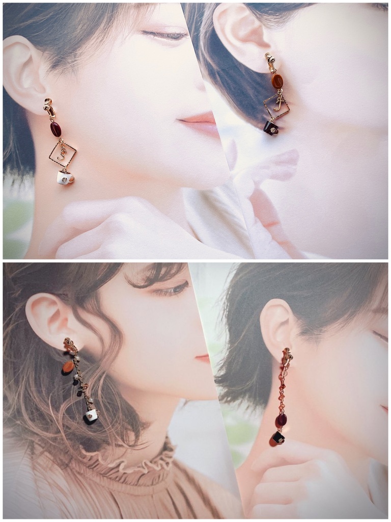 白黒カップのコーヒーイヤリング/ピアス