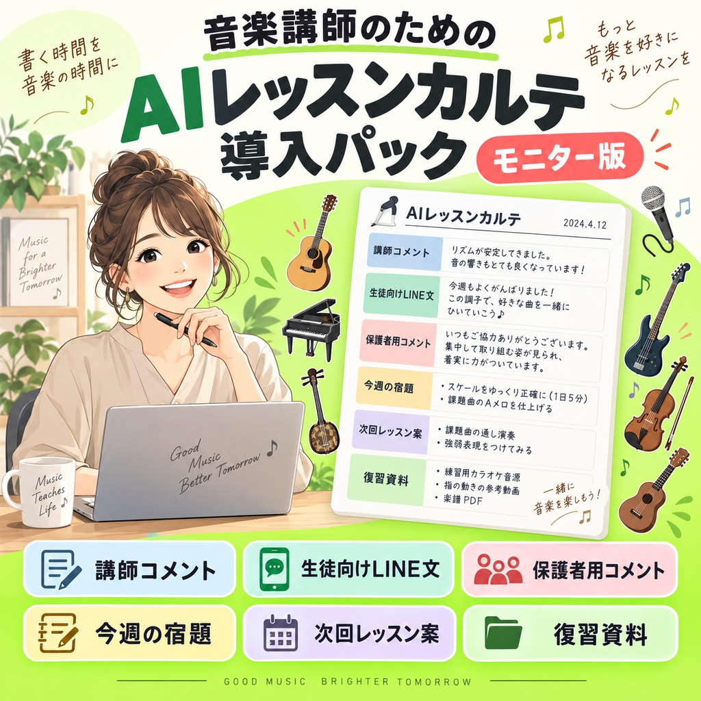 音楽講師のためのAIレッスンカルテ導入パック|モニター版
