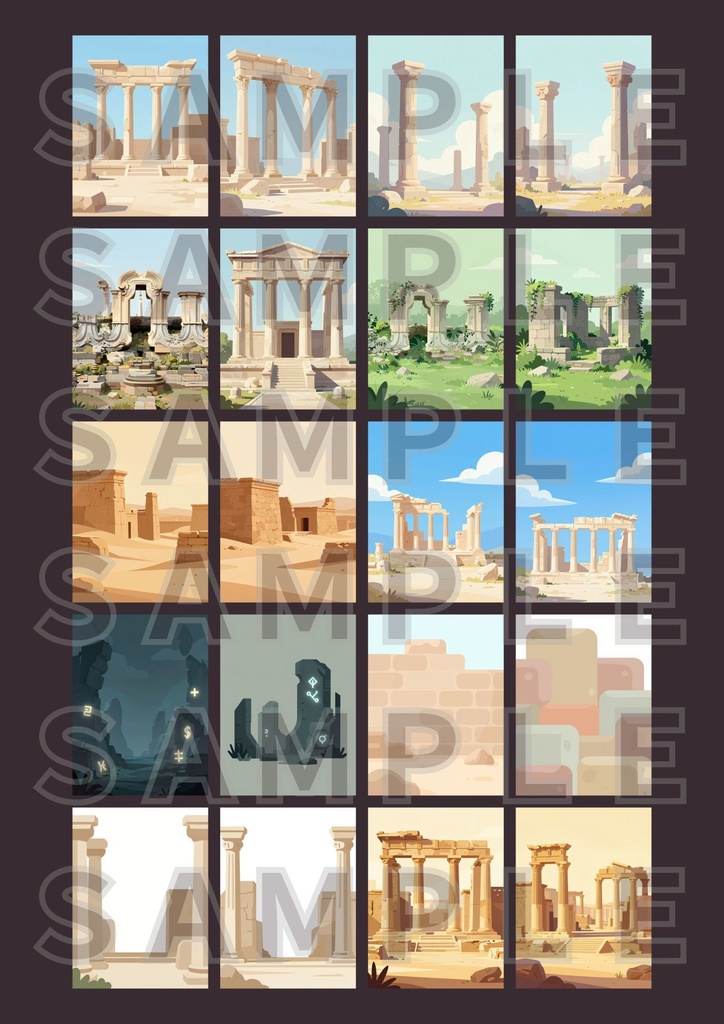 【背景素材】遺跡テクスチャ２０セット｜縦長・SNS用・スマホ壁紙対応（商用可