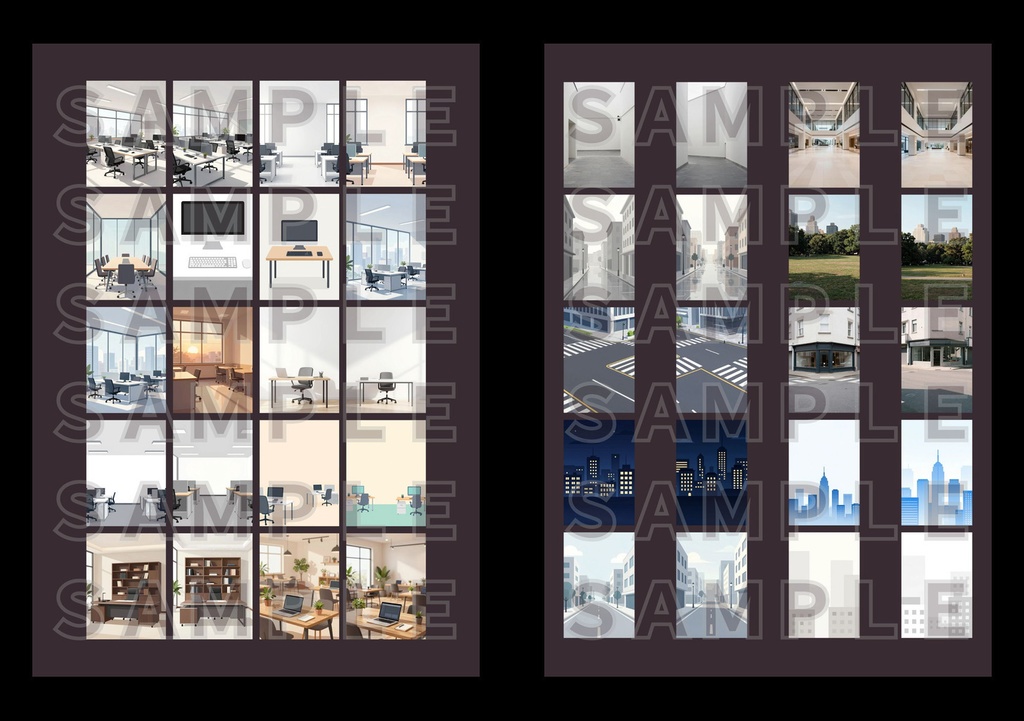 仕事場20枚・都会20枚セット｜縦長・SNS用・スマホ壁紙対応（商用利用OK