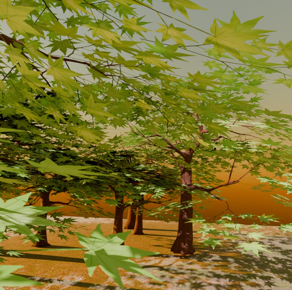 VRchat対応落ち葉パーティクル付き紅葉の木3Dモデル