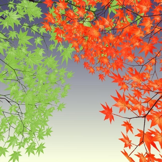 VRchat対応落ち葉パーティクル付き紅葉の木3Dモデル