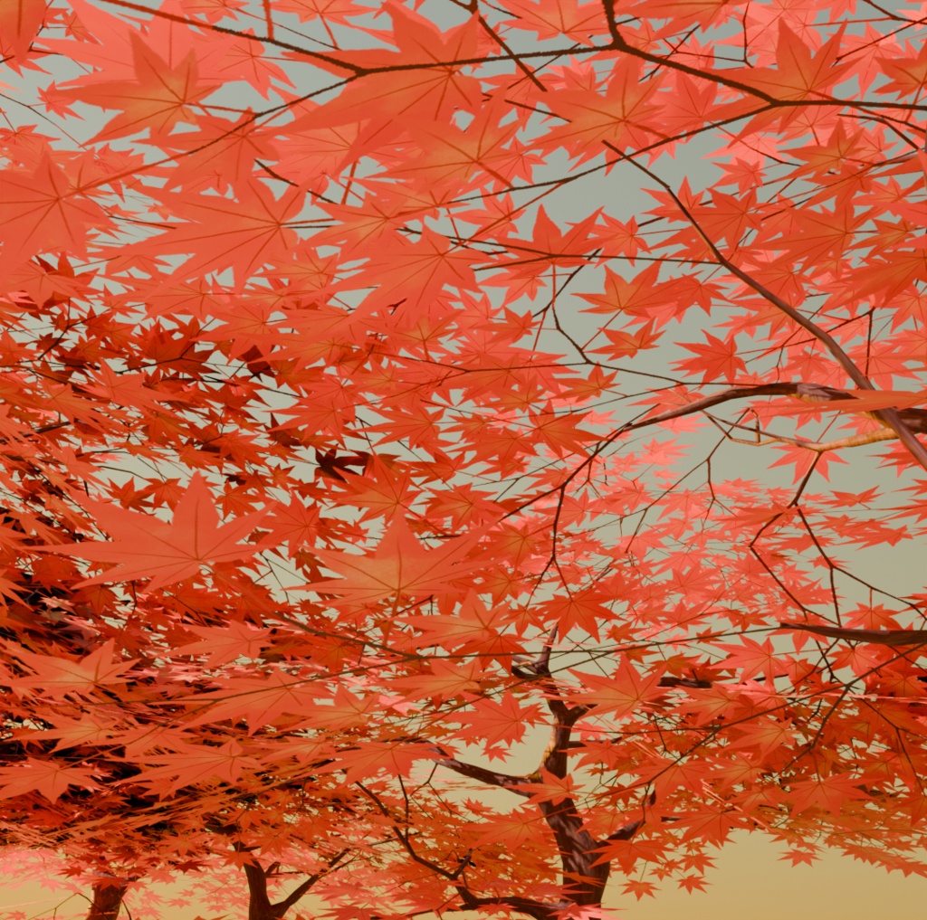 VRchat対応落ち葉パーティクル付き紅葉の木3Dモデル