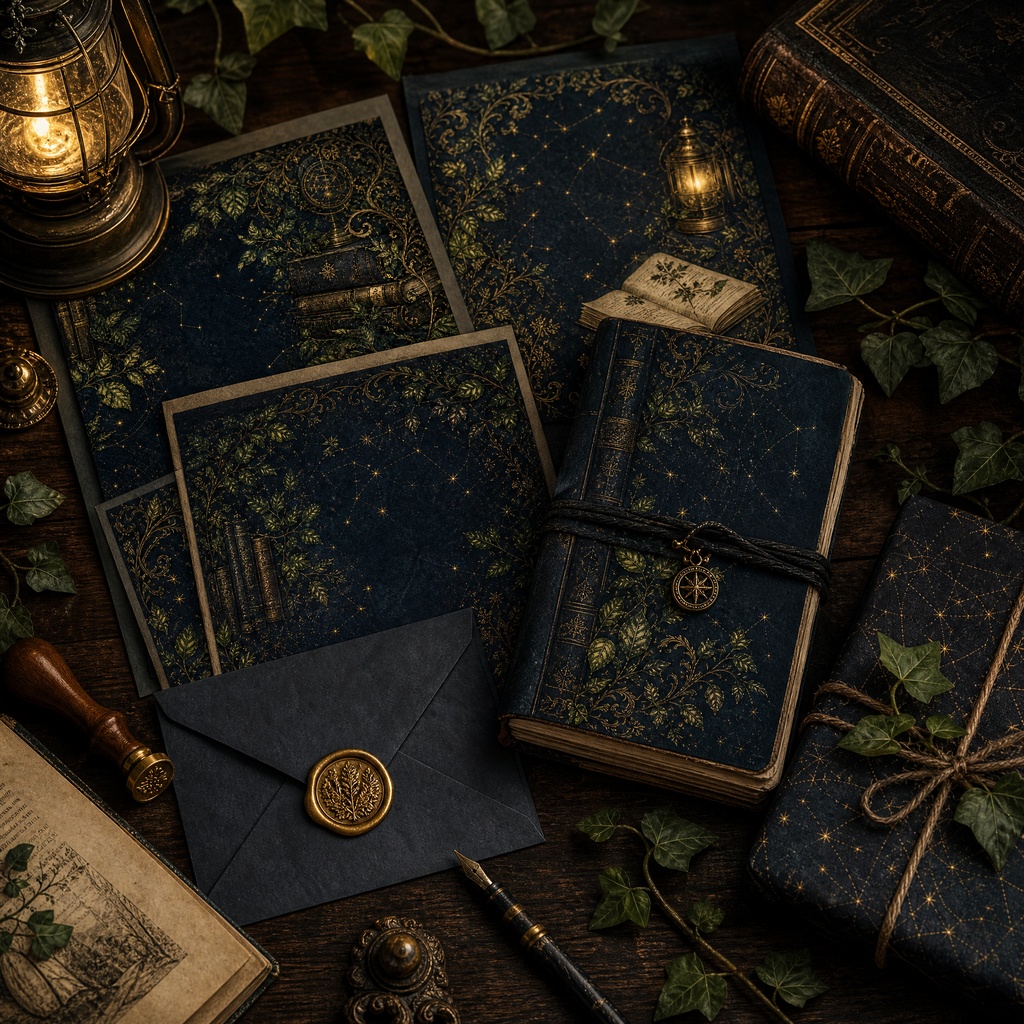 【A4・6柄】夜の魔導書図書館 デザインペーパー|ダークアカデミア・コラージュ素材