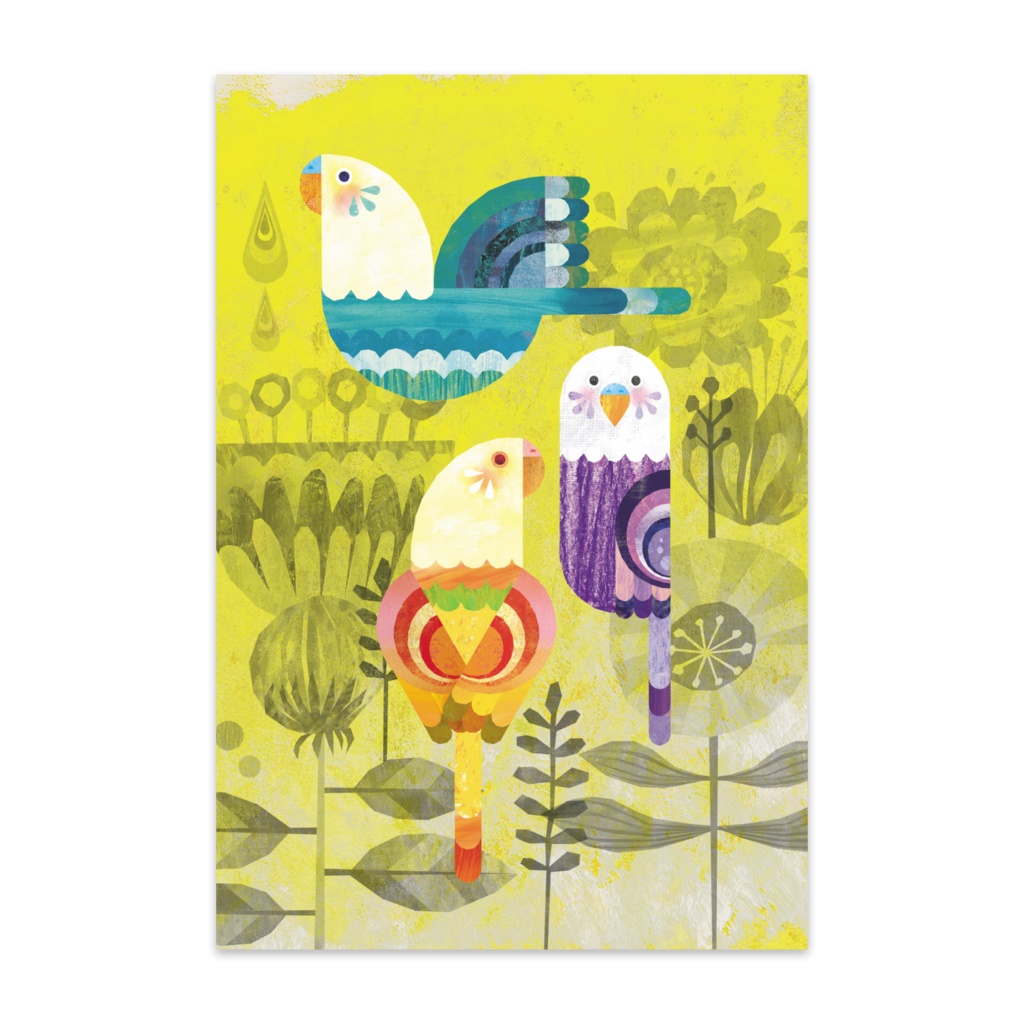 セキセイインコと花(ポストカード)