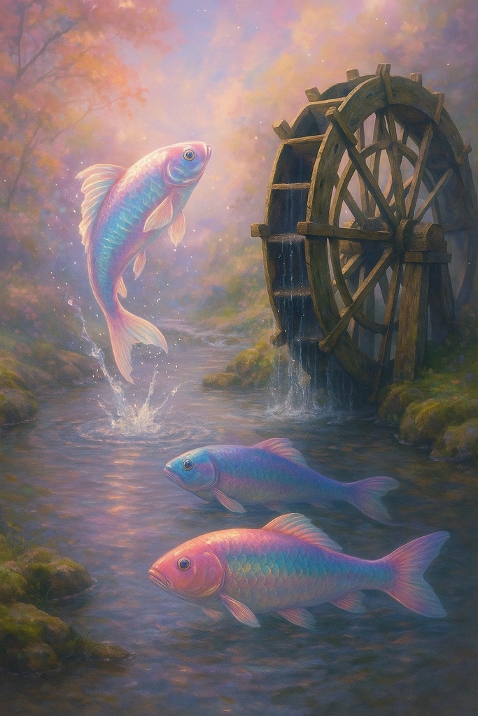 大人の塗り絵～水車と魚～