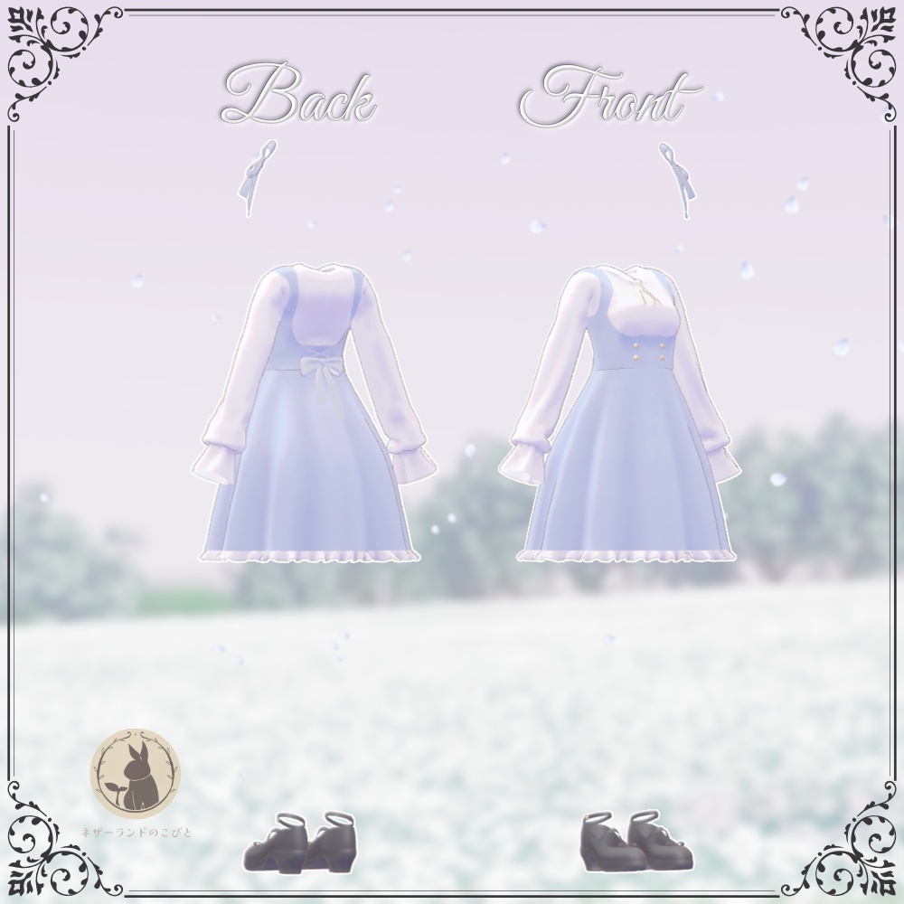 クラシカルワンピースと花びらの舞う傘