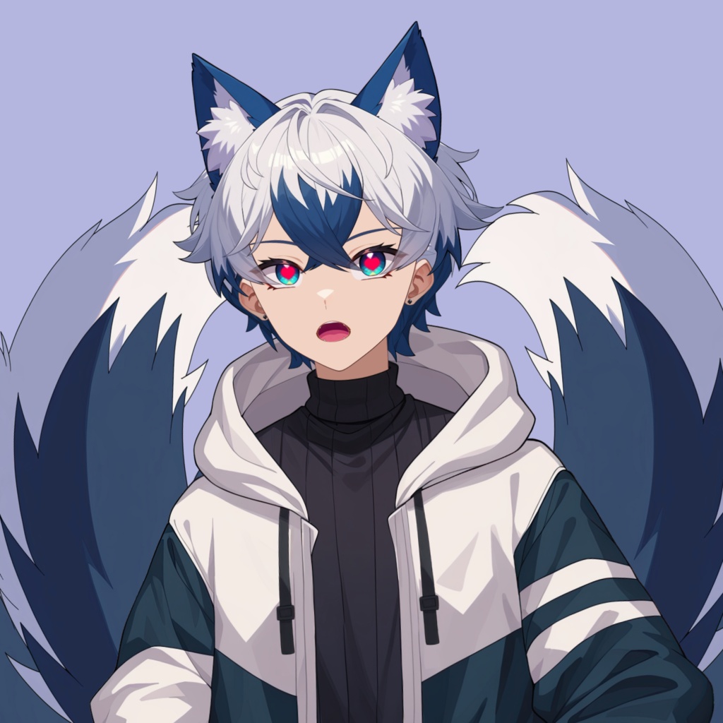 【Live2D】Midnight Kitsune Boy, Premade Live2D Male Vtuber, Rigged Vtuber Model, Instant Download, Commercial Use