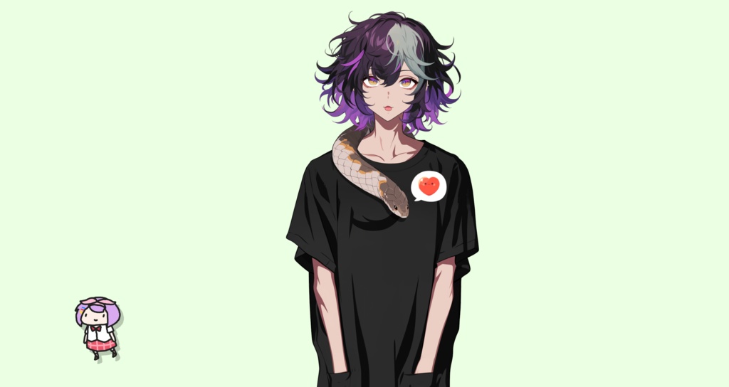 【Live2D】Premade Vtuber Model: Snake Punk Boy, Live2D Male Vtuber, Rigged Vtuber Model,PNGTuber,Cute, Kawaii,Chibi, Instant Download, Commericial Use