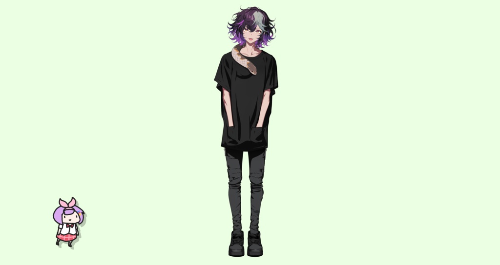 【Live2D】Premade Vtuber Model: Snake Punk Boy, Live2D Male Vtuber, Rigged Vtuber Model,PNGTuber,Cute, Kawaii,Chibi, Instant Download, Commericial Use