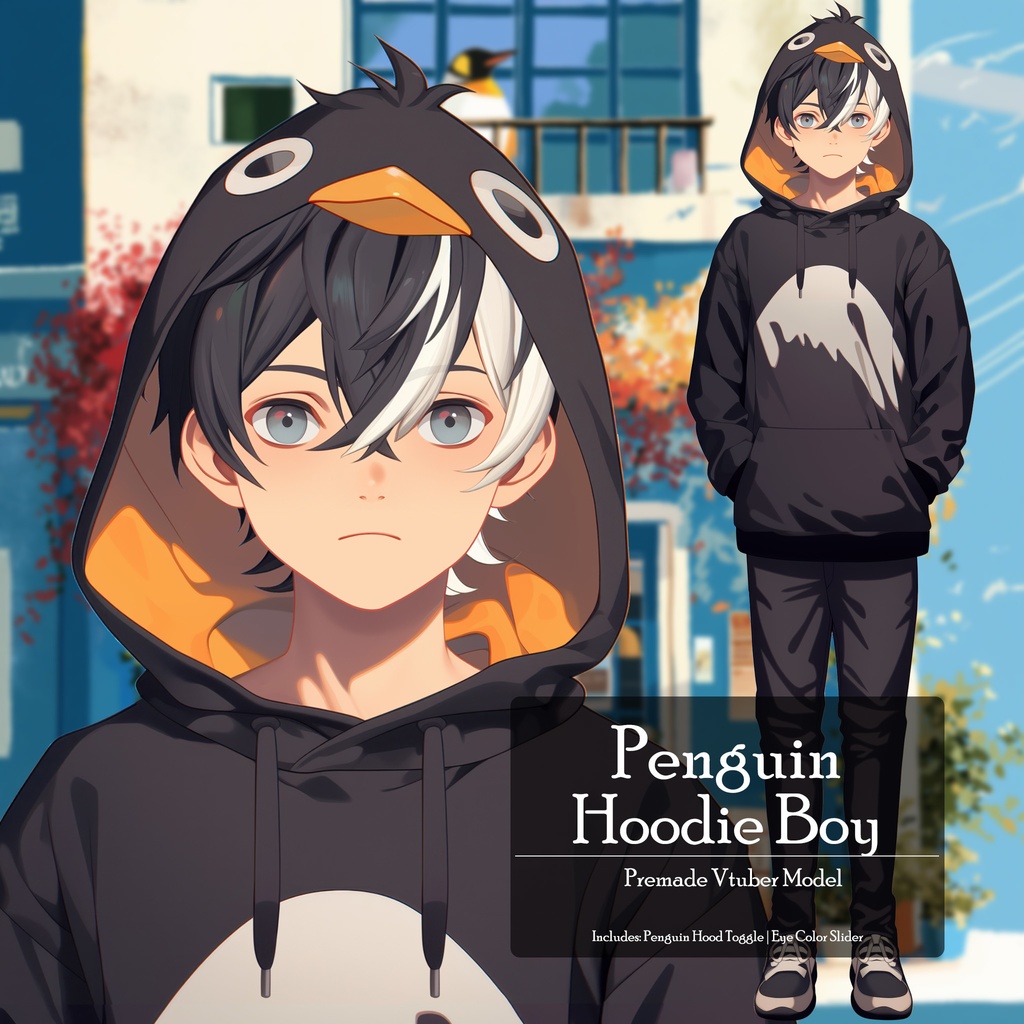 【Live2D】Penguin Hoodie Boy, Live2D Premade Male Vtuber Model, Fully Rigged Vtuber Model,PNGTuber,Cute,Chibi,Instant Download,Commercial Use