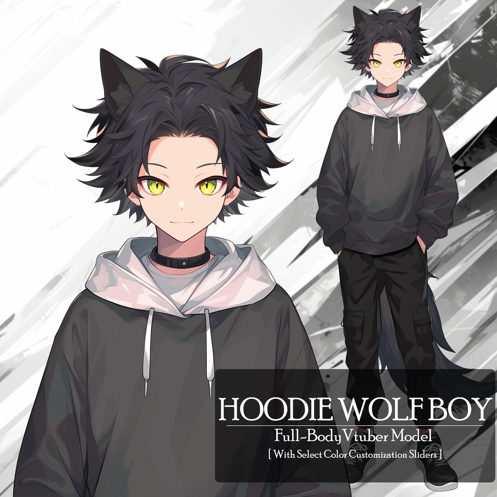 【Live2D】Hoodie Wolf Boy, Live2D Premade Male Vtuber Model, Rigged Vtuber Model,PNGTuber,Cute, Kawaii,Chibi, Instant Download, Commercial Use