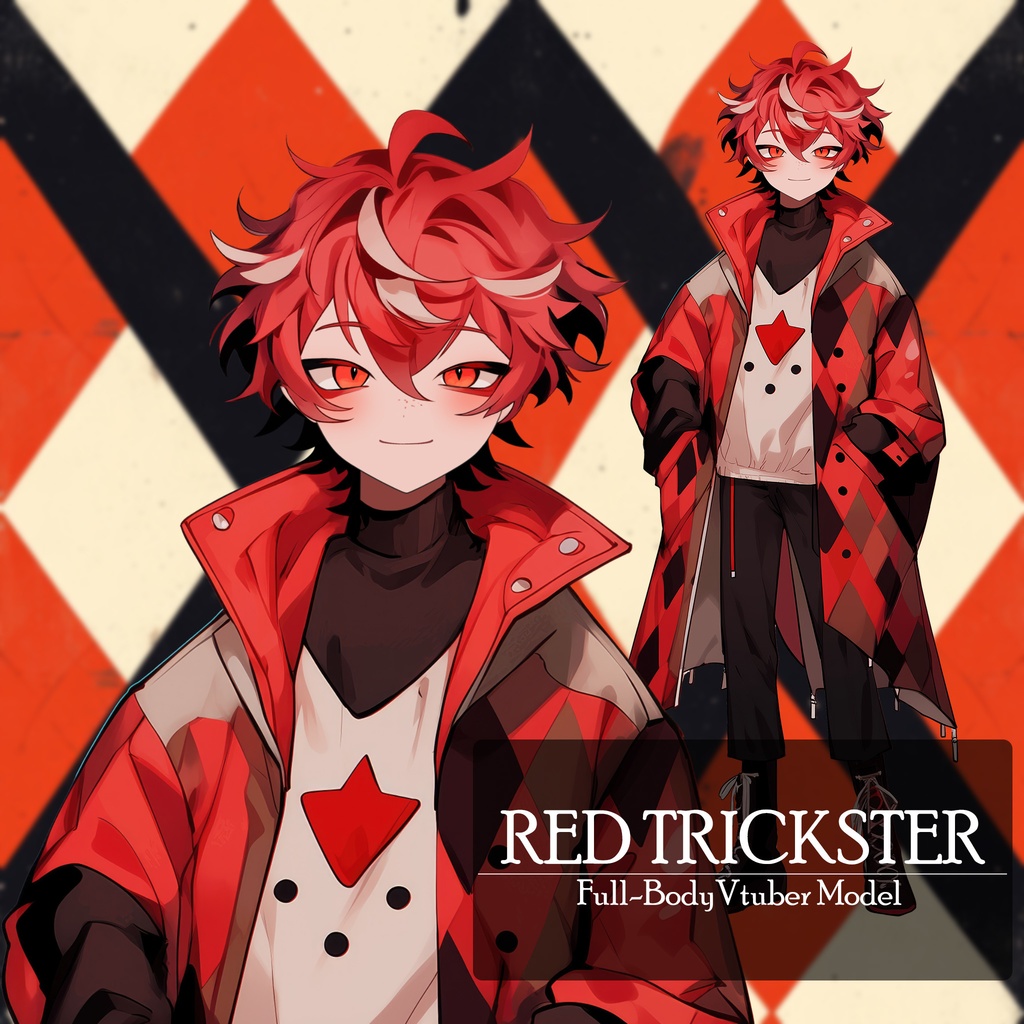 【Live2D】Red Trickster, Pre-Rigged Live2D Male Vtuber Model, Premade Vtuber, Vtube Studio Ready, Customizable, PNGTuber, Cute, Kawaii,Chibi