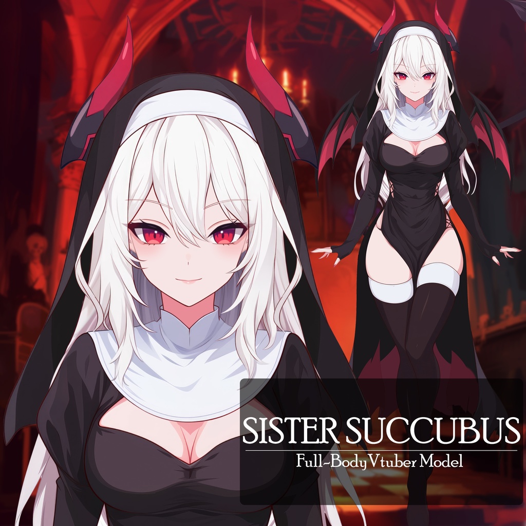 【Live2D】Succubus Nun Vtuber, Premade Vtuber Model, Rigged Vtuber, Demon Girl Vtuber, Female Vtuber - Instant Download For Vtube Studio - Commercial Use