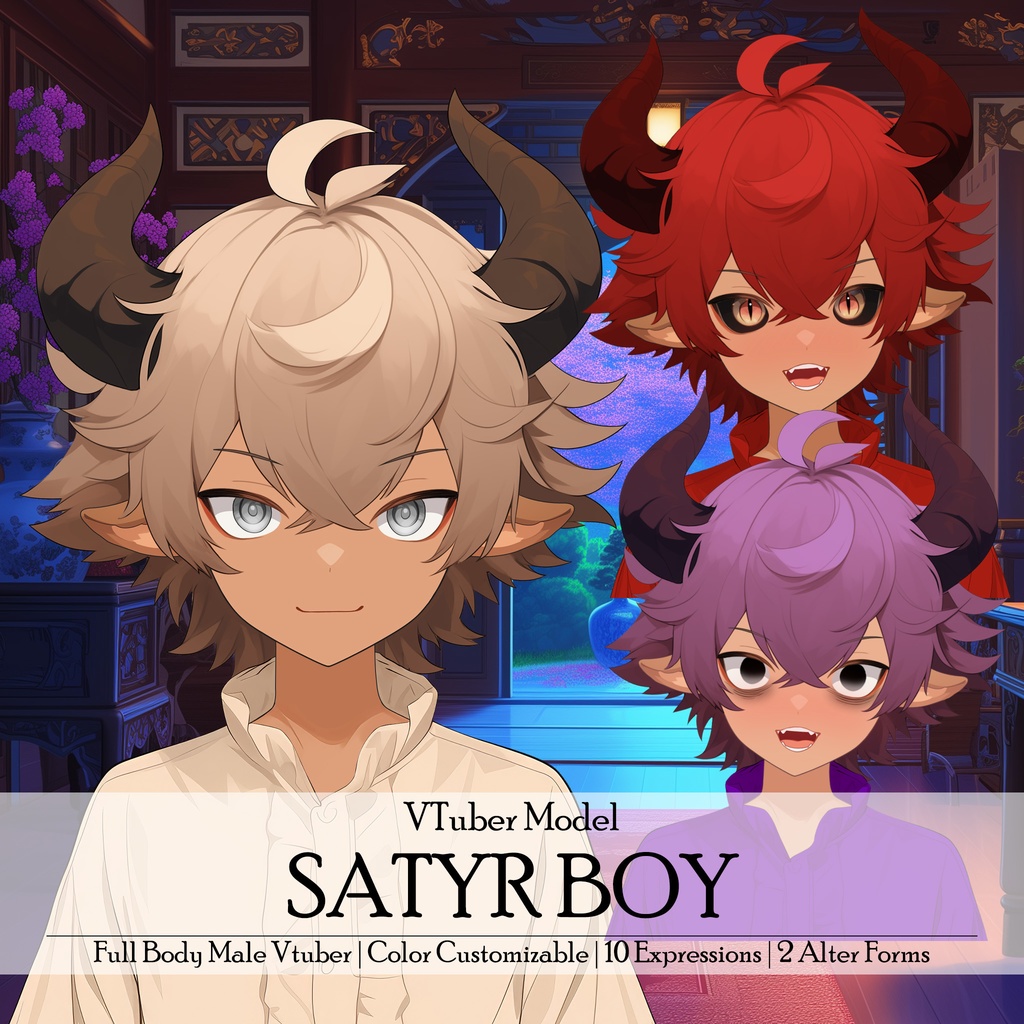 【Live2D】Rigged Vtuber Model: Premade Male Vtuber, Vtube Studio Ready, Customizable, Satyr Boy, Instant Download, Live2D, Boy Vtuber, Cute, Chibi