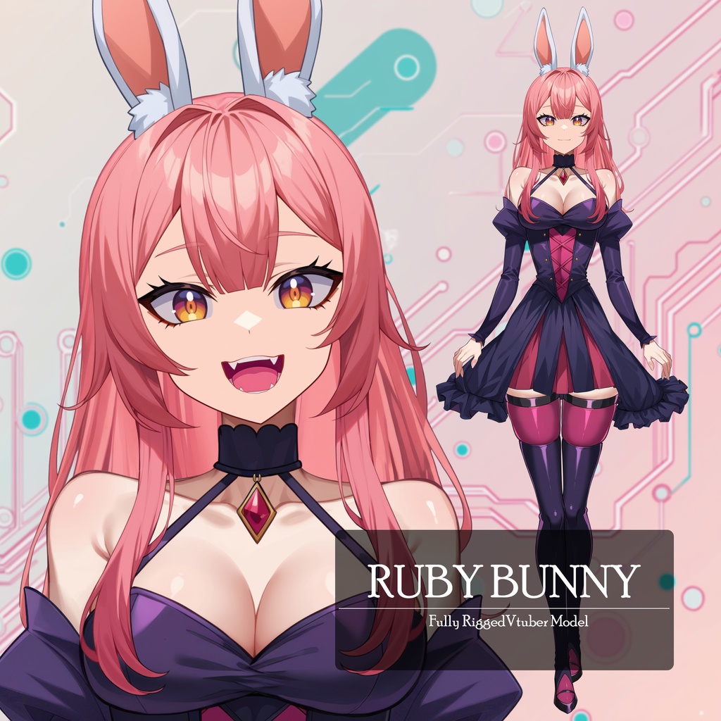 【Live2D】Premade Vtuber Model: Ruby Bunny, Live2D Fully Rigged Vtuber Model,PNGTuber,Cute,Chibi,Succubus,Instant Download,Commercial Use,Bunny Vtuber