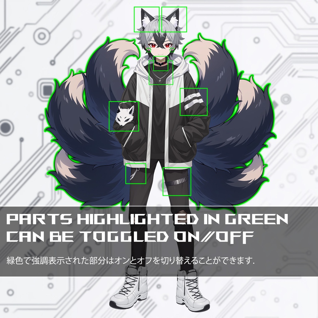 【Live2D】Model Editing Files For: Midnight Kitsune Boy (Shadow Variant), Premade Live2D Male Vtuber, Rigged Men Vtuber Model, Instant Download, Free Commercial Use