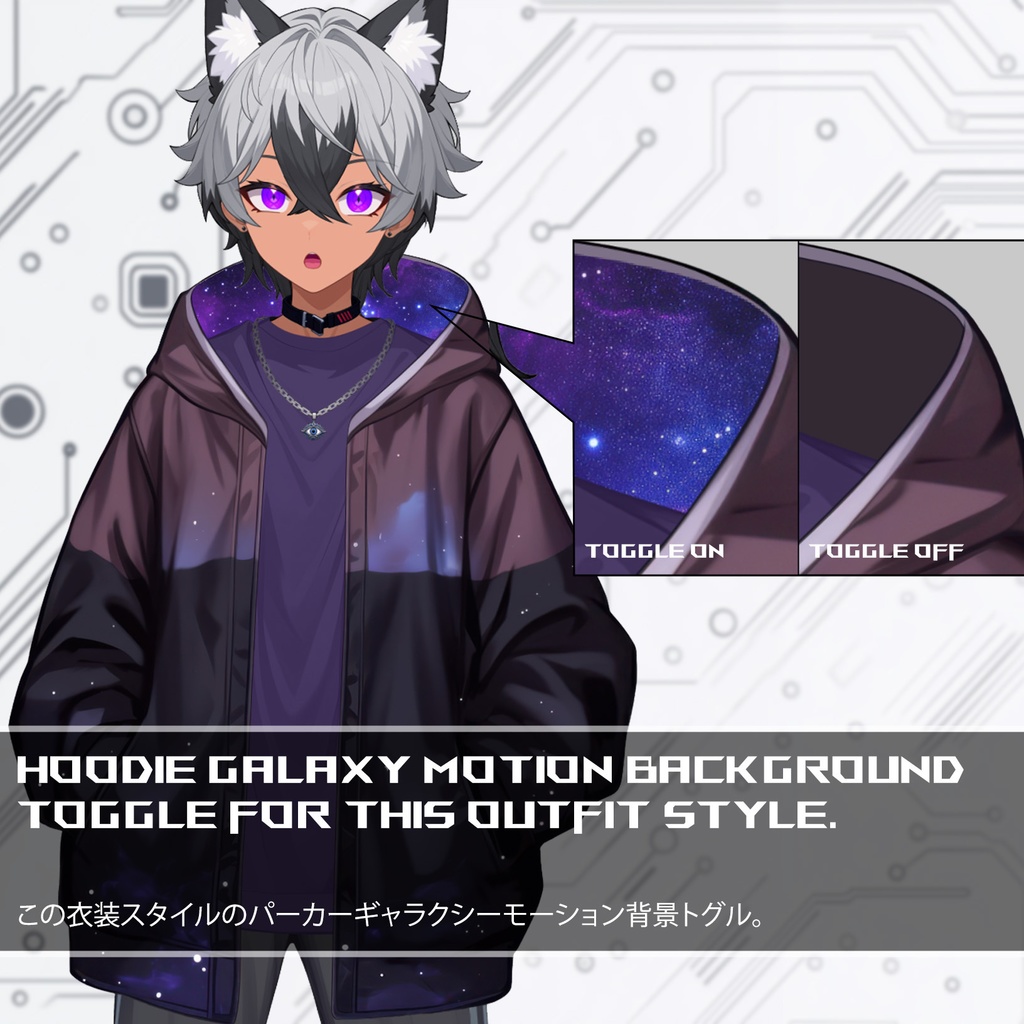 【Live2D】Midnight Kitsune Boy (Shadow Variant) With More Outfit Toggles, Premade Live2D Male Vtuber, Rigged Vtuber Model, Instant Download, Commercial Use