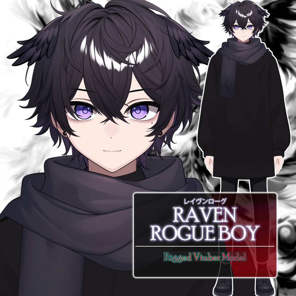 【Live2D】Raven Rogue Boy, Premade Live2D Male Vtuber, Rigged Vtuber Model, Instant Download, Free Commercial Use