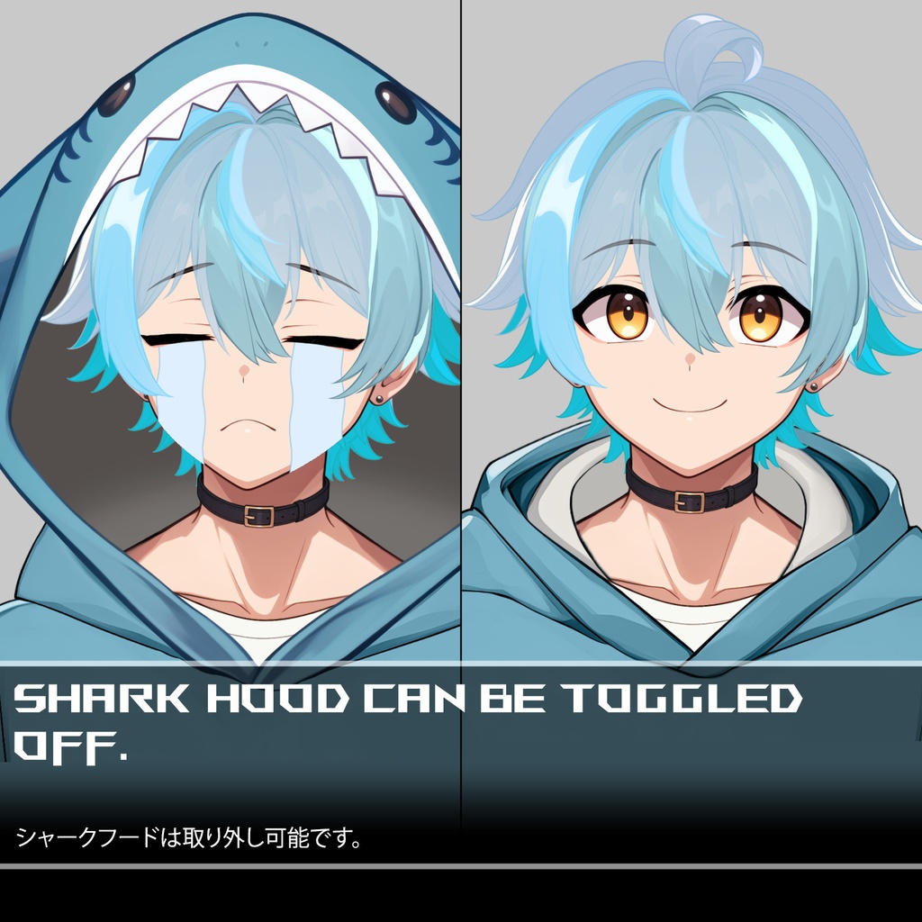 【Live2D】Moonrock Merc Boy Plus Shark Hoodie Outfit, Premade Live2D Male Vtuber, Rigged Vtuber Model, Instant Download, Free Commercial Use