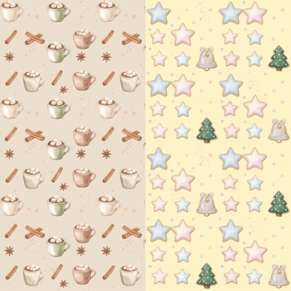 【商用OK】かわいいクリスマス|おもちゃ&スイーツの水彩シームレス背景 10種セット