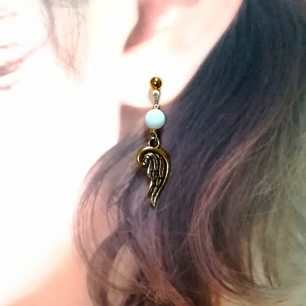 送料込=マザーオブパール&羽☆ピアス