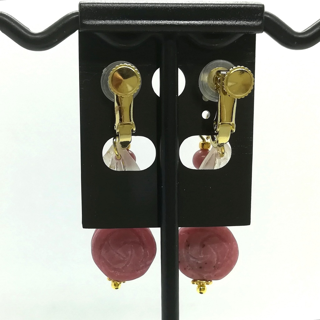 送料込=ロードナイト薔薇&コットンパール☆イヤリング