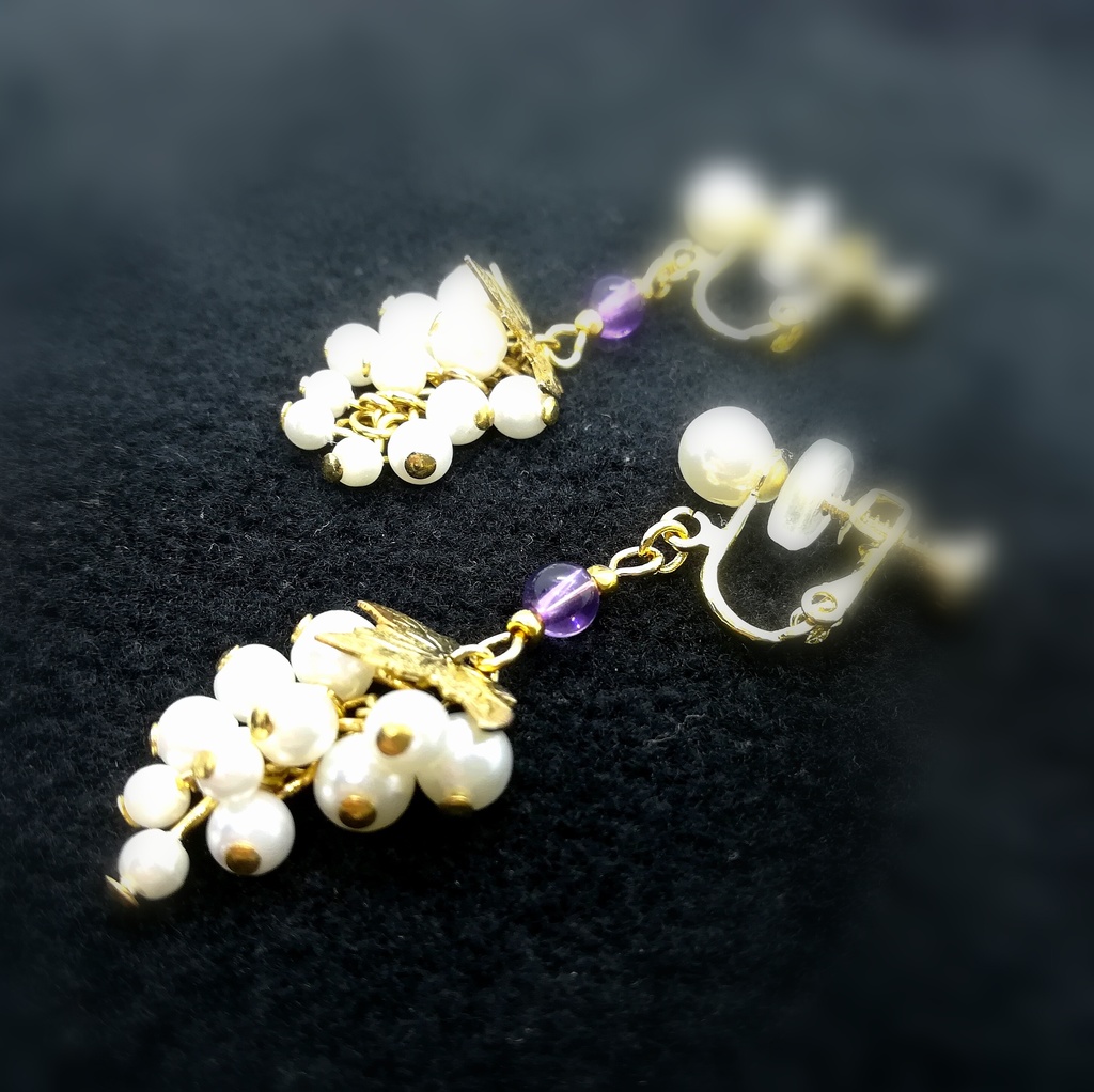 送料込=アメジスト&パール葡萄☆イヤリング