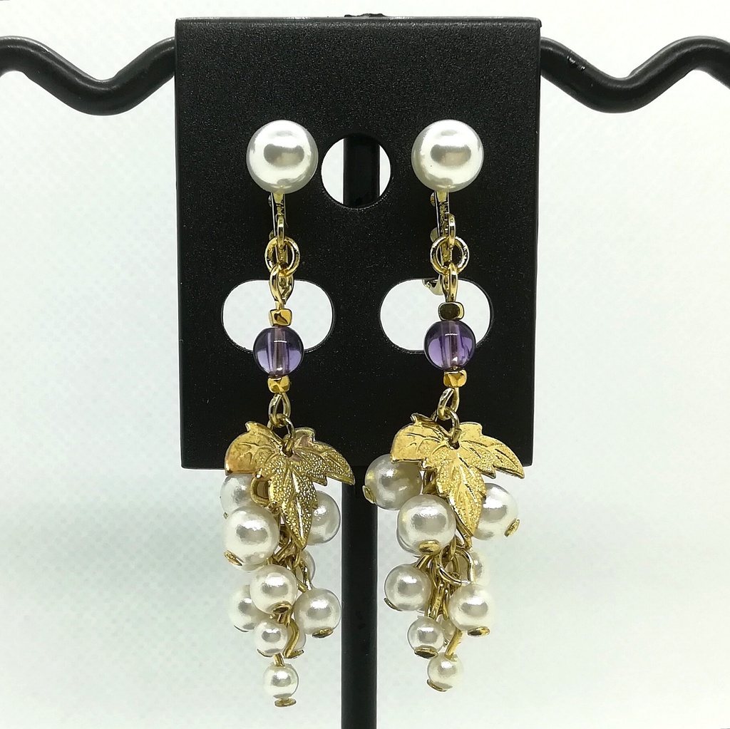 送料込=アメジスト&パール葡萄☆イヤリング