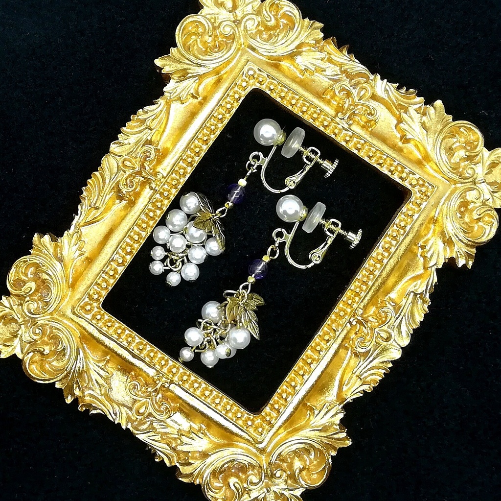 送料込=アメジスト&パール葡萄☆イヤリング