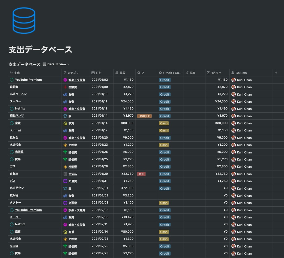 【Notion】 支出管理 家計簿テンプレート