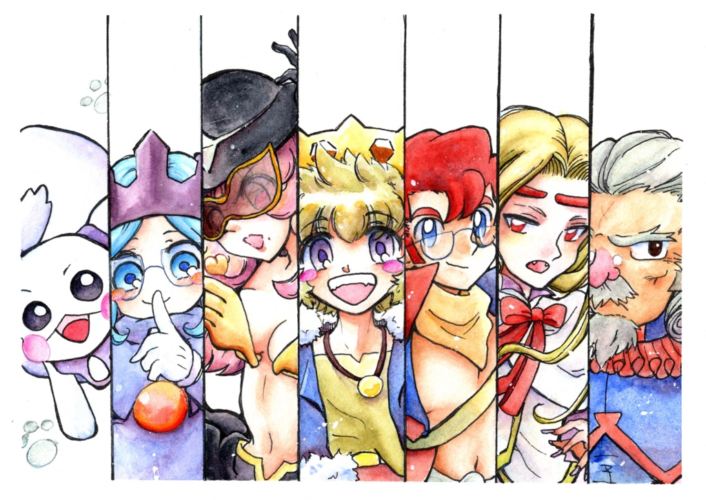 半熟7英雄【A4サイズ 透明水彩原画】