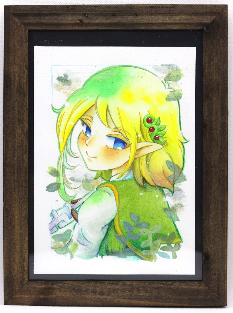 エルフ耳の青年【A5サイズ額装 透明水彩原画】