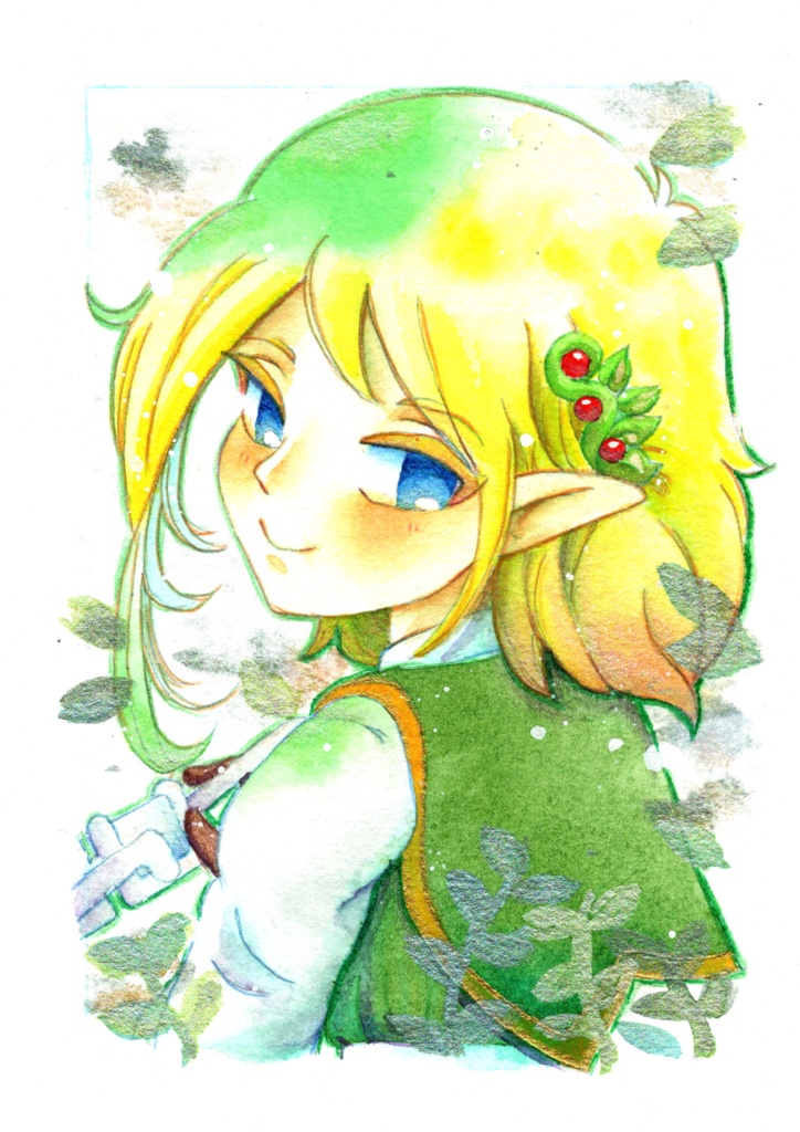 エルフ耳の青年【A5サイズ額装 透明水彩原画】