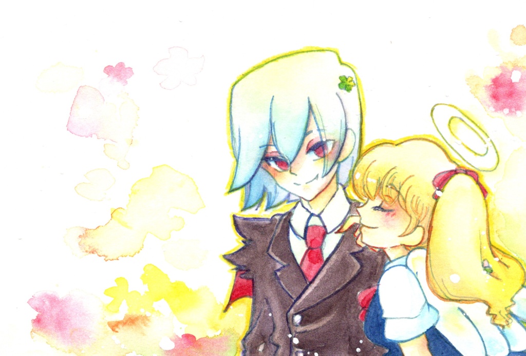 ユーリとポエット【はがきサイズ　水彩原画】