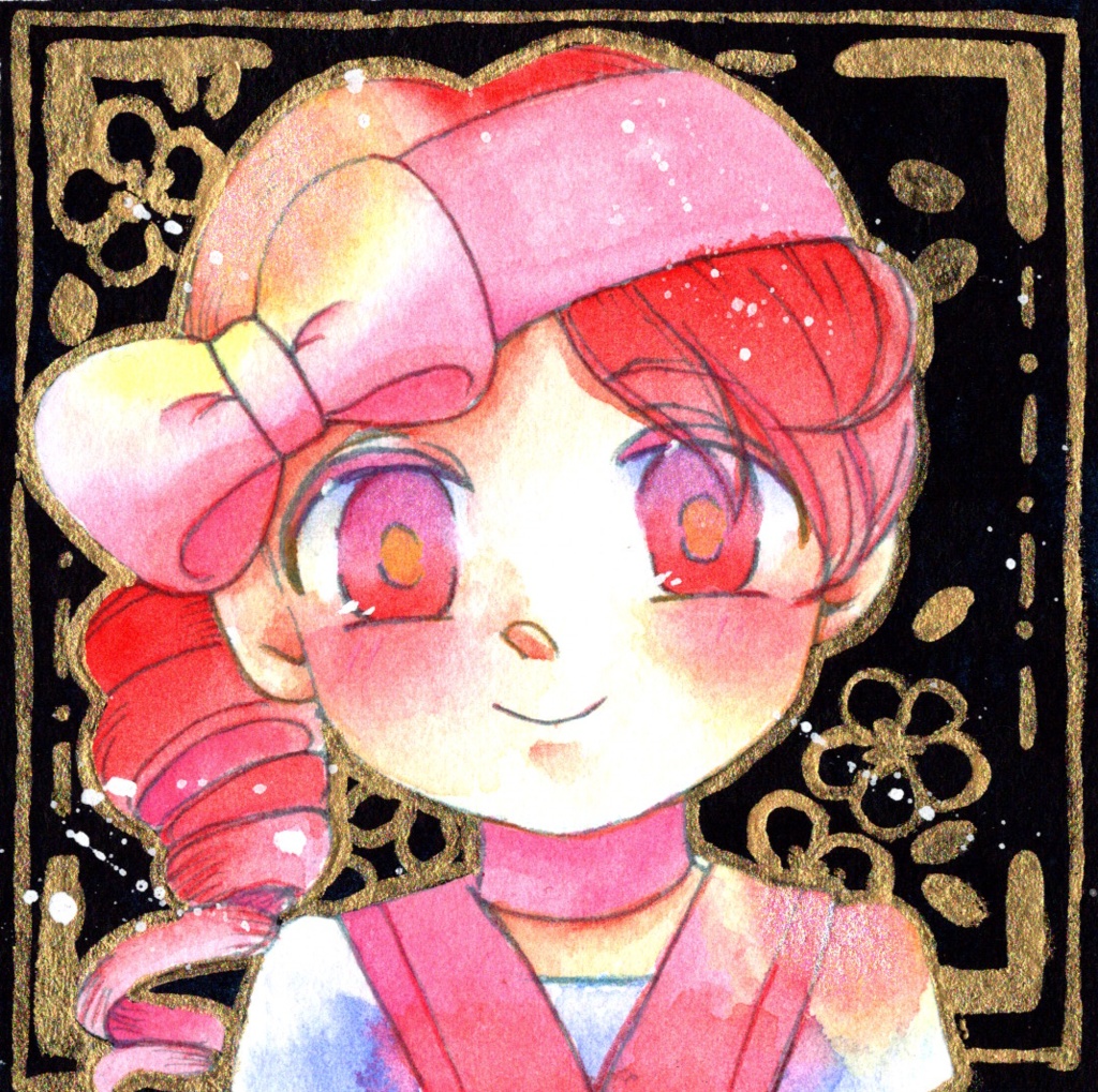 色テーマ W&Nウィンザーレッド・HWCブリリアントピンク【9×9サイズ 水彩原画】