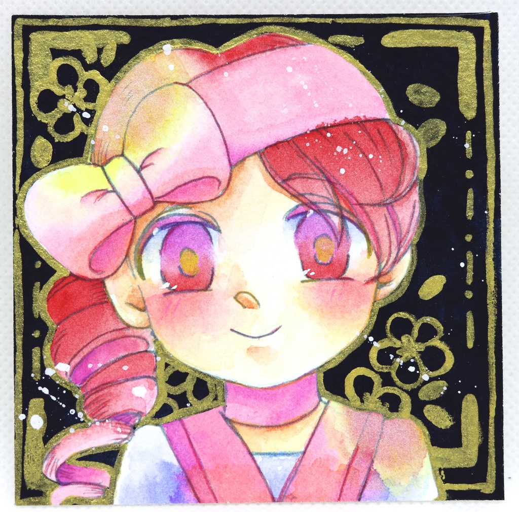 色テーマ W&Nウィンザーレッド・HWCブリリアントピンク【9×9サイズ 水彩原画】