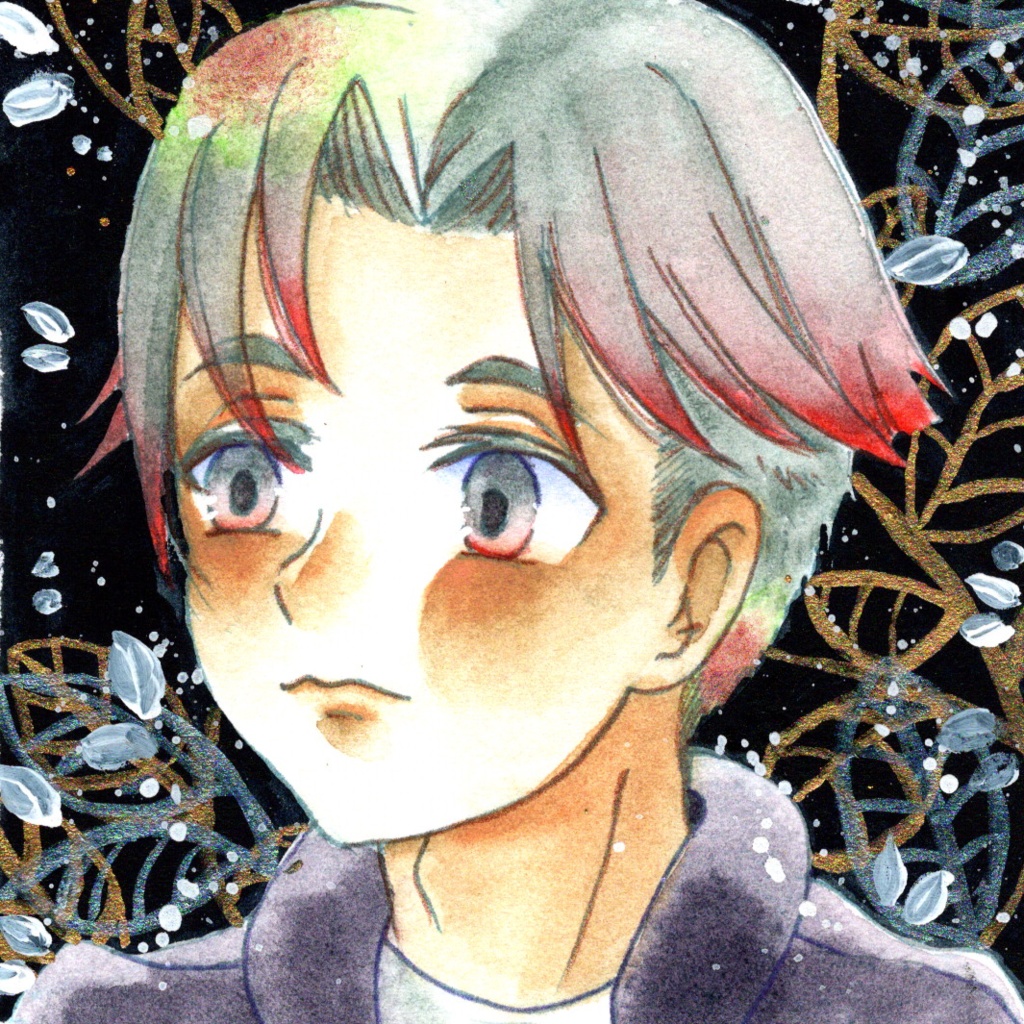 色テーマ HWCデービスグレイ・W&Nウィンザーオレンジ【9×9サイズ 水彩原画】