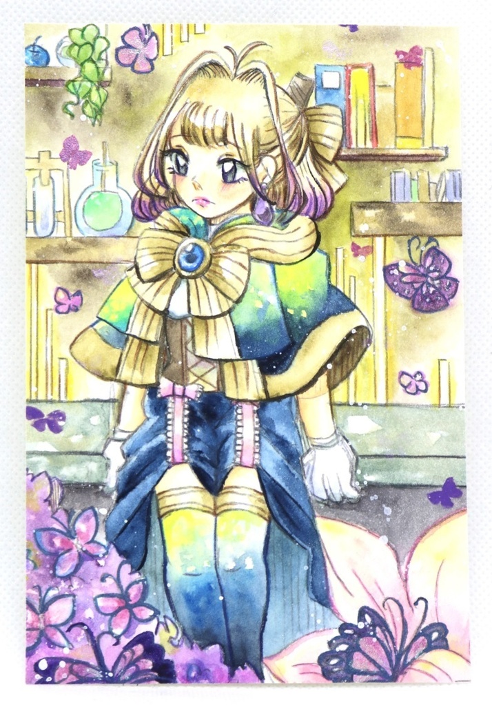 蝶の巣の錬金術師【はがきサイズ 水彩原画】