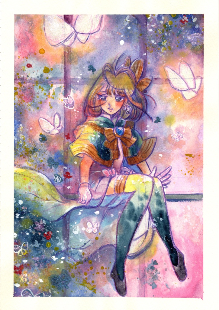 蝶花の錬金術師【SMサイズ 透明水彩原画】