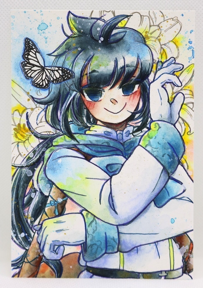 白百合の青年【はがきサイズ 水彩原画】