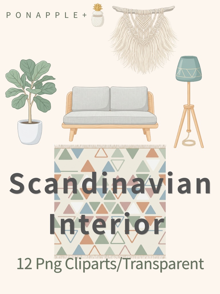 Scandinavian Interior Clipart – 12 PNG Set