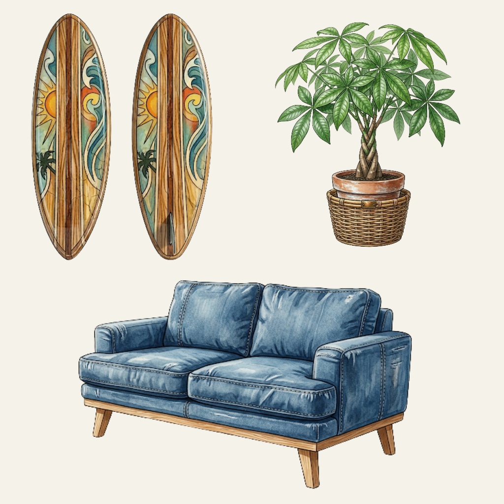 Vintage Coastal Decor - 12 PNG Cliparts