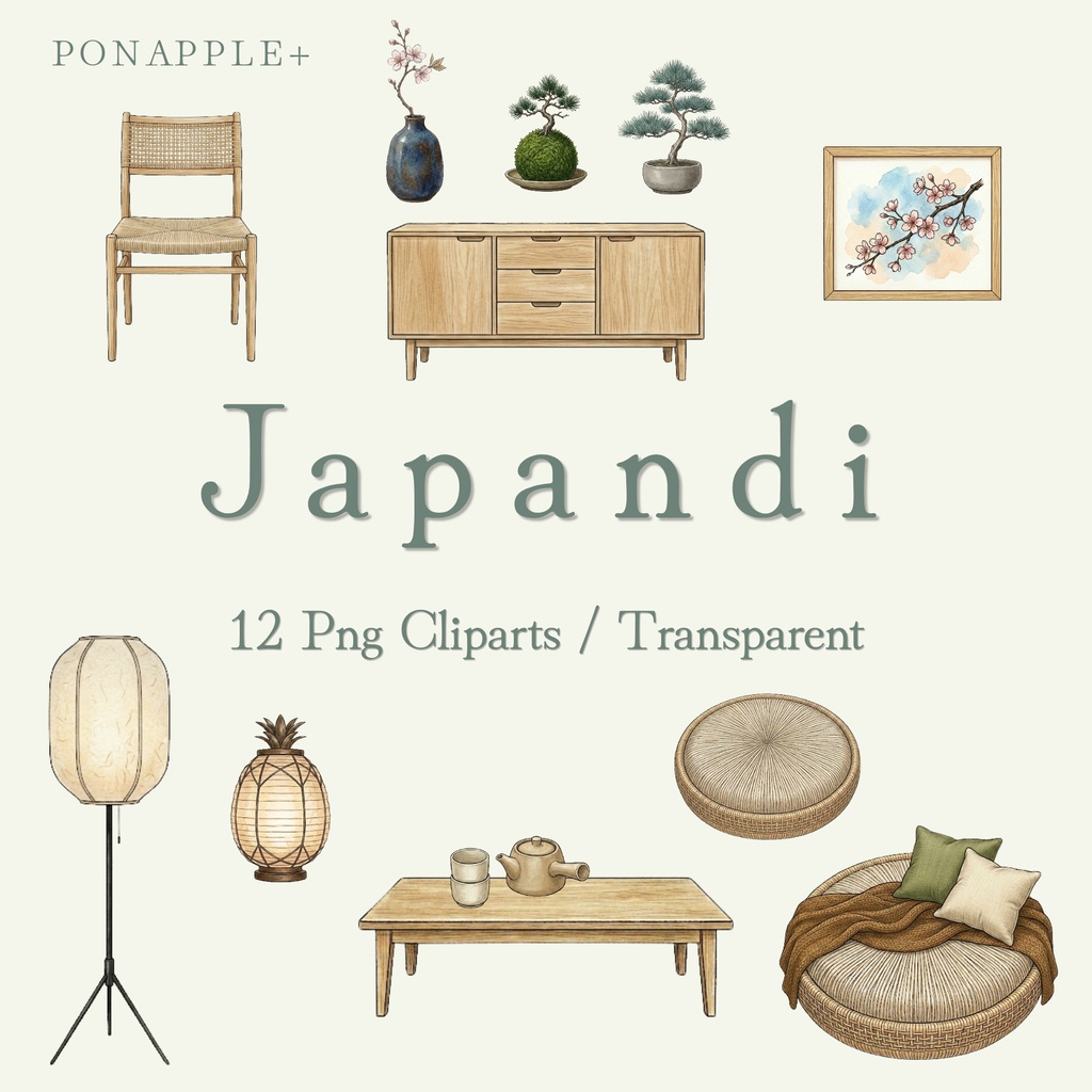 Japandi - 12 PNG Cliparts