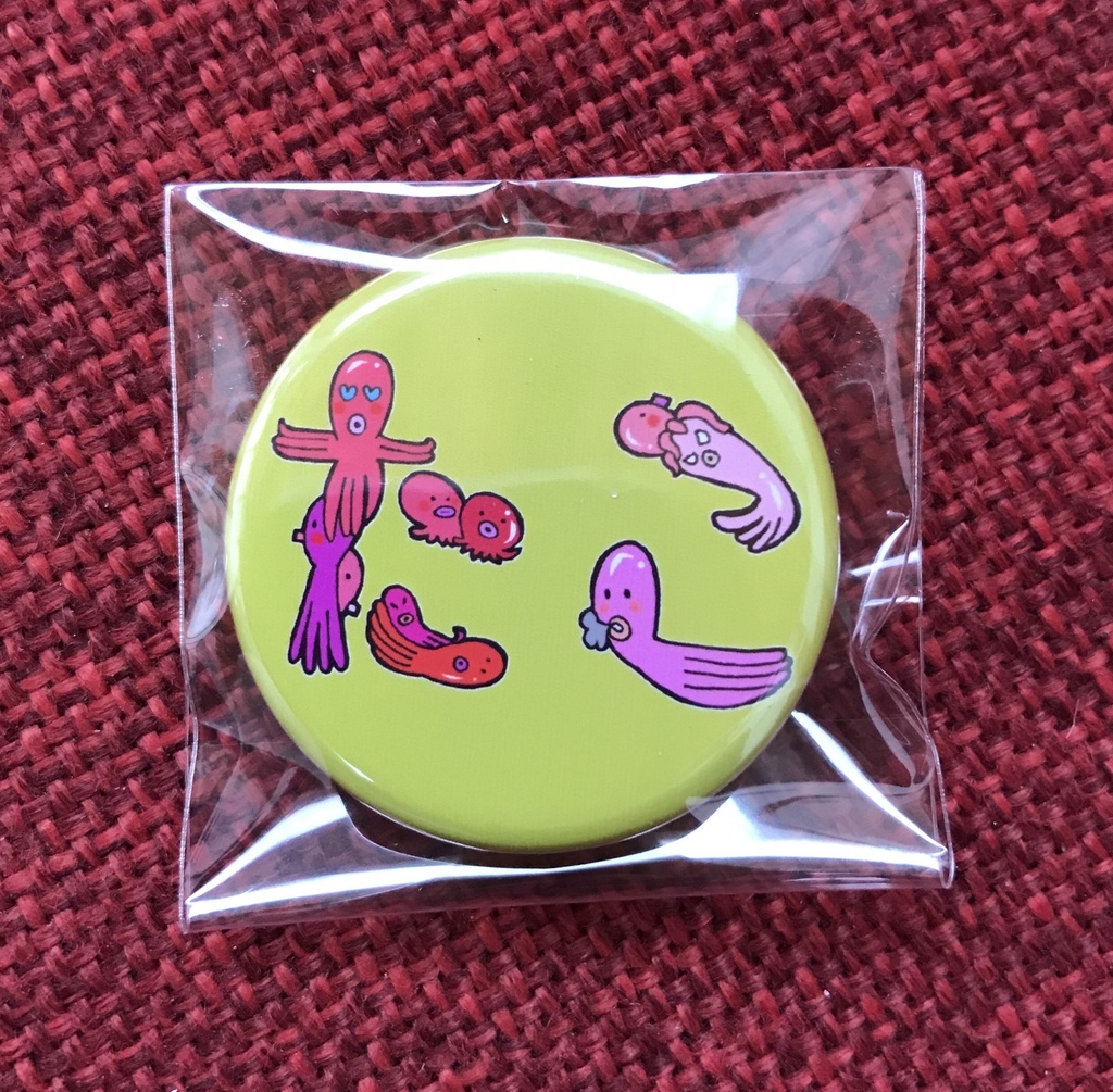 たこ 缶バッジ (32mm) 黄緑