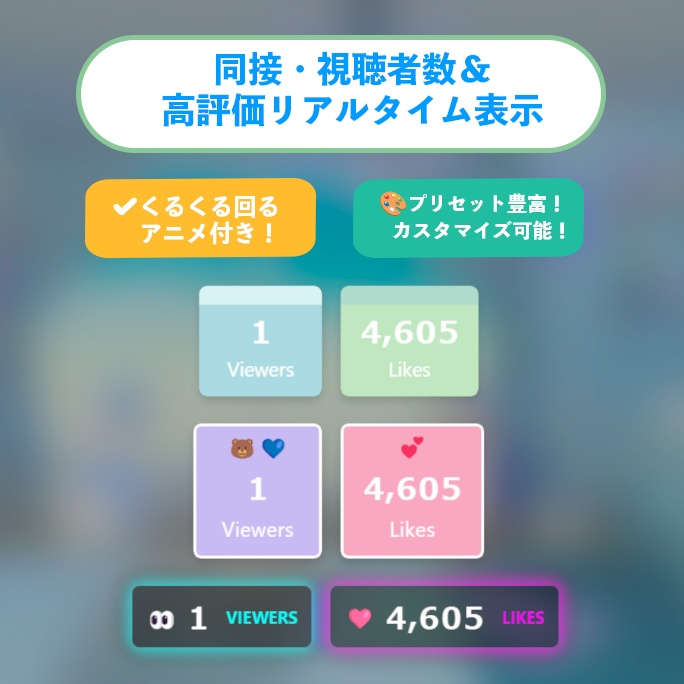 わんコメ用 同接・視聴者数 & 高評価をリアルタイム表示【カスタマイズ対応! 豊富なプリセット付き】